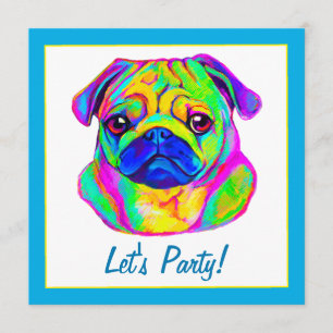 Pug in Colours Birthday Invitation
