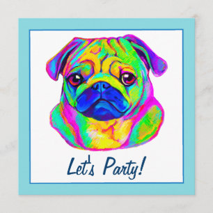 Pug in Colours Birthday Invitation