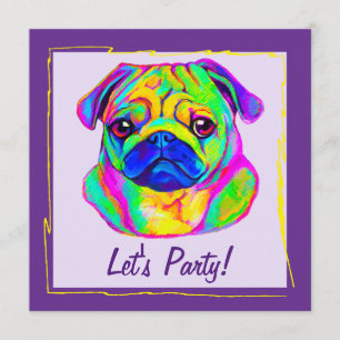 Pug in Colours Birthday Invitation