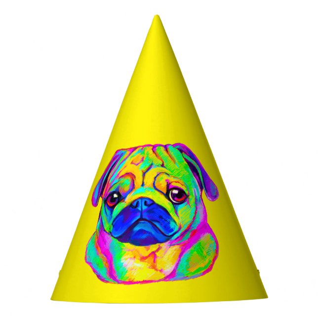 Pug in Colours Birthday Party Hat (Front)