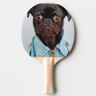 Pug in Denim Jackey Cute Adorable Dog Puppy Ping Pong Paddle