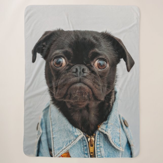 PUG in DENIM Sherpa Blanket (Front)