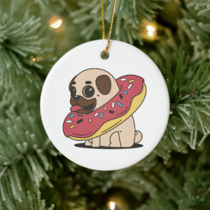 Pug In Doughnut Ceramic Tree Decoration