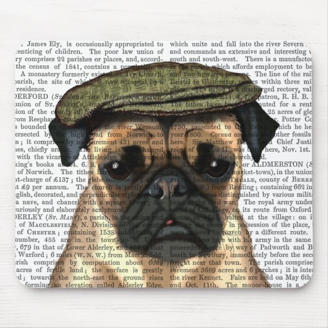 Pug in Flat Cap Mouse Mat (Front)