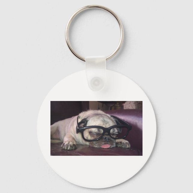 Pug In Glasses Key Ring (Front)