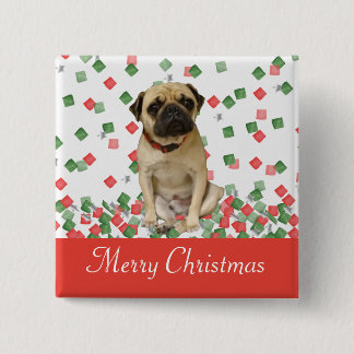 Pug in Hand Painted Christmas Confetti 15 Cm Square Badge