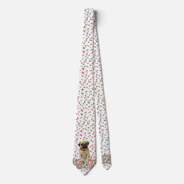 Pug in Hand Painted Christmas Confetti Tie (Front)