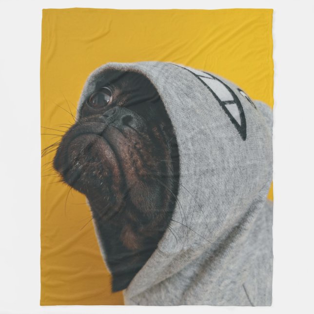 PUG in HOODIE Fleece Blanket (Front)