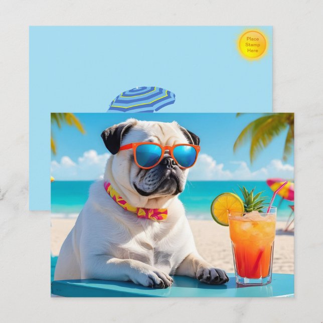 Pug in Paradise Postcard (Front/Back)