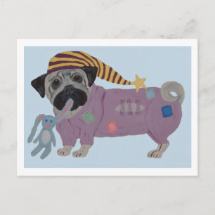 Pug in PJs Postcard