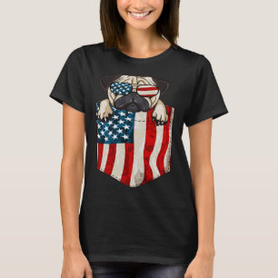 Pug In Pocket Dog 4th July Men Women Kids USA Fla T-Shirt