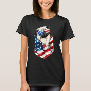 Pug In Pocket Dog 4th July Men Women Kids Usa Flag T-Shirt