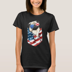 Pug In Pocket Dog 4th July Men Women Kids USA Flag T-Shirt
