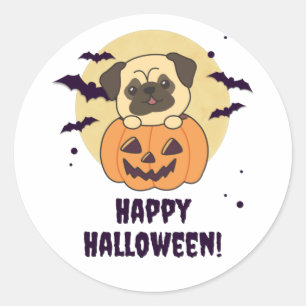 Pug In Pumpkin Sweet Dogs Happy Halloween Classic Round Sticker