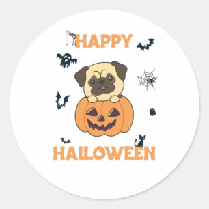 Pug In Pumpkin Sweet Dogs Happy Halloween Classic Round Sticker