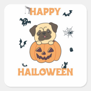 Pug In Pumpkin Sweet Dogs Happy Halloween Square Sticker