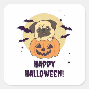 Pug In Pumpkin Sweet Dogs Happy Halloween Square Sticker