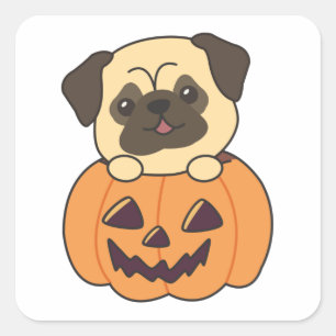 Pug In Pumpkin Sweet Dogs Happy Halloween Square Sticker