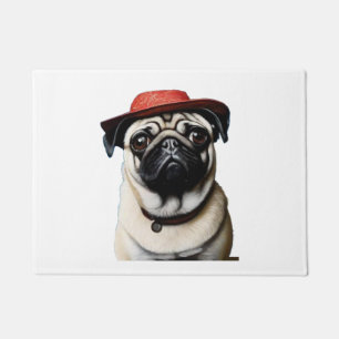 Pug in red hat Classic T-Shirt Doormat