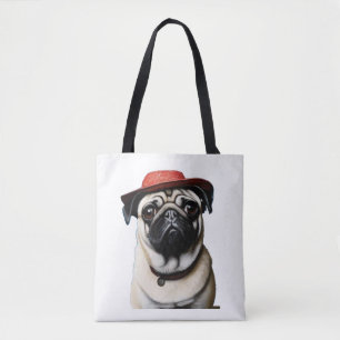 Pug in red hat Classic T-Shirt Tote Bag