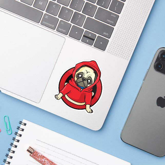 Pug in Red Hoodie (Laptop w/ iPhone)