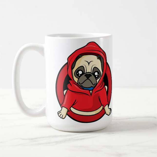 Pug in Red Hoodie Coffee Mug (Left)
