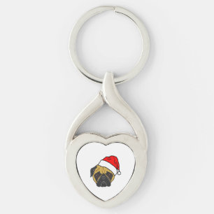 pug in santa hat design   key ring