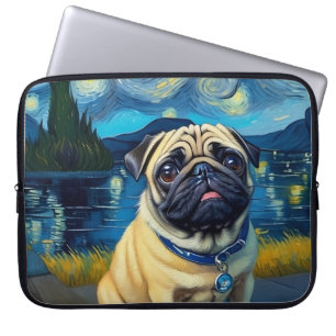 Pug in Starry Night Metal Wall Art Laptop Sleeve