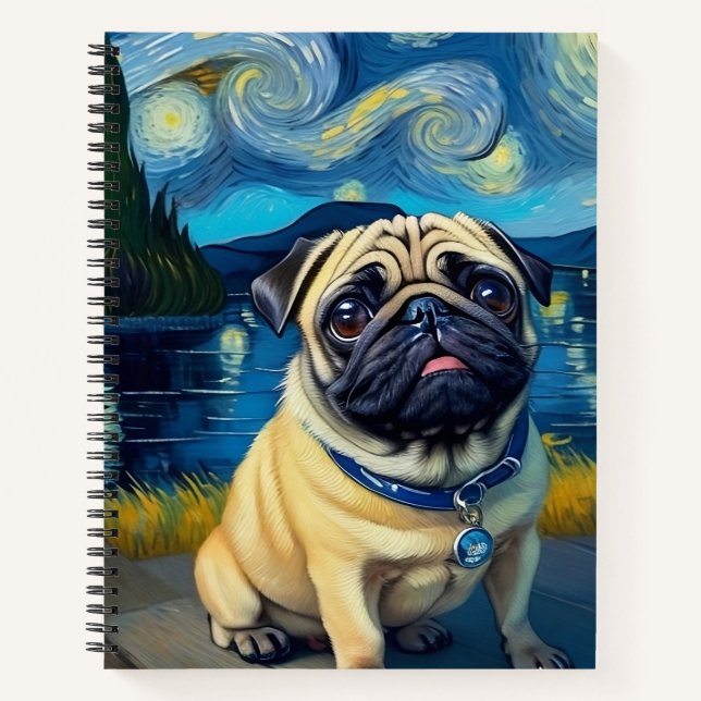 Pug in Starry Night Notebook (Front)
