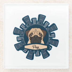 pug in the city glass coaster