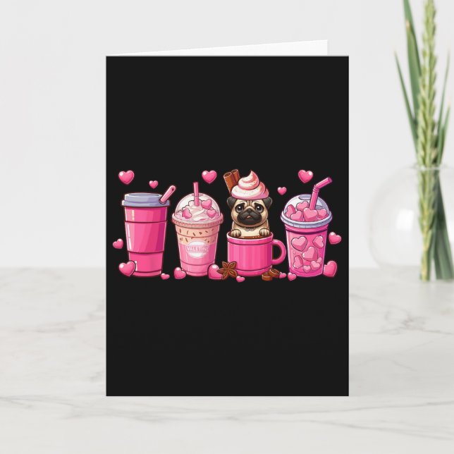 Pug Inside Cup Coffees Lover Valentine's Day Heart Card (Front)