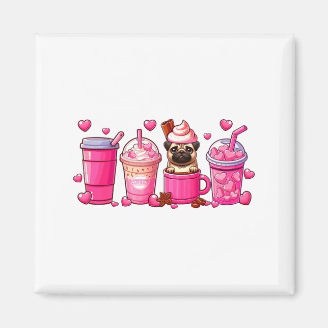 Pug Inside Cup Coffees Lover Valentines Day Heart  Magnet (Front)