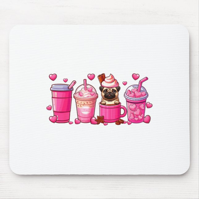Pug Inside Cup Coffees Lover Valentines Day Heart  Mouse Mat (Front)