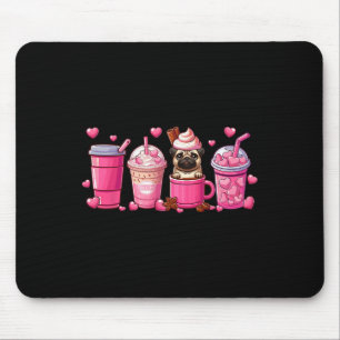 Pug Inside Cup Coffees Lover Valentine's Day Heart Mouse Mat