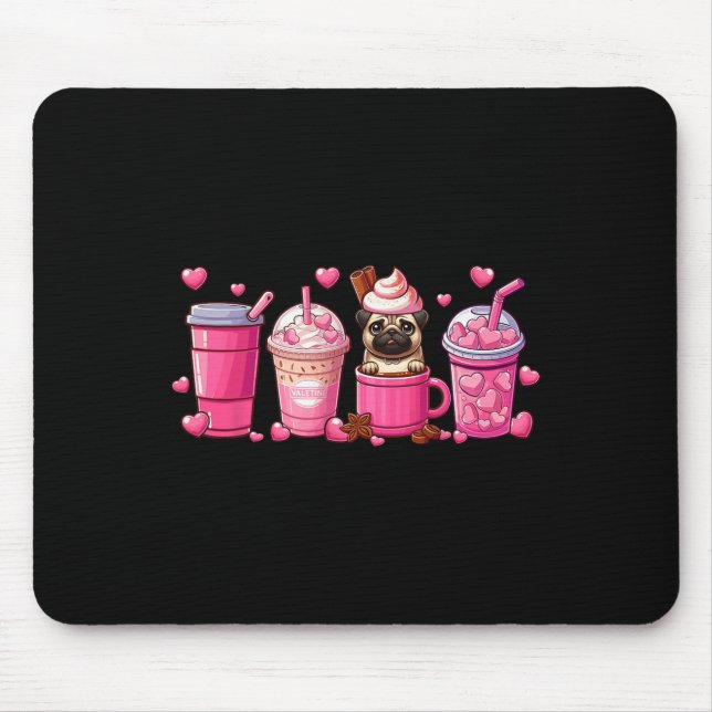 Pug Inside Cup Coffees Lover Valentine's Day Heart Mouse Mat (Front)