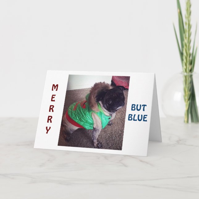 PUG IS "MERRY" BUT "BLUE" CHRISTMAS WITHOUT "YOU!" HOLIDAY CARD (Front)