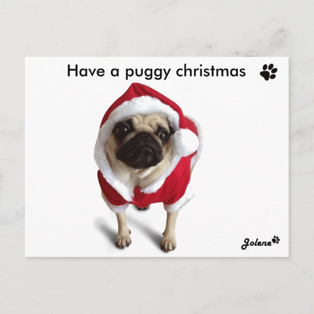 Pug Jolene kerstkaarten Holiday Postcard (Front)