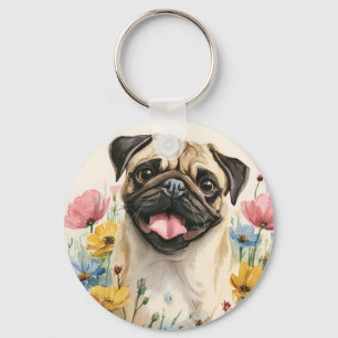 Pug Keychain – Watercolor