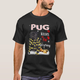 Pug Kisses Fix Everything Christmas Light Pajama T-Shirt
