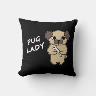 PUG LADY - Black Cushion