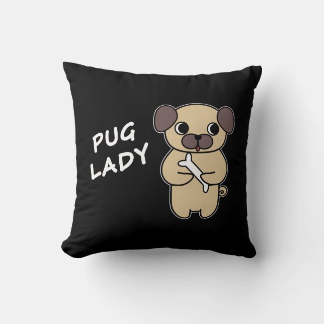 PUG LADY - Black Cushion (Front)