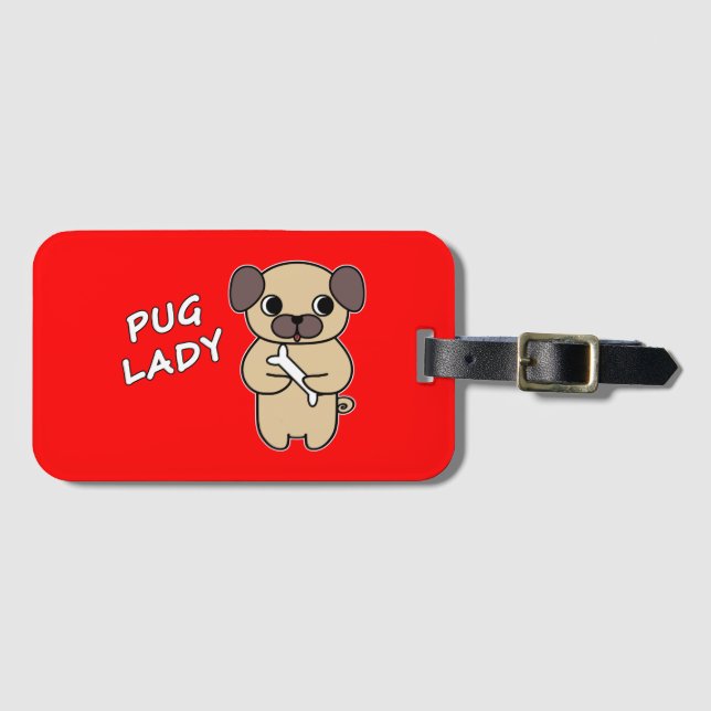 PUG LADY - Red Luggage Tag (Front Horizontal)