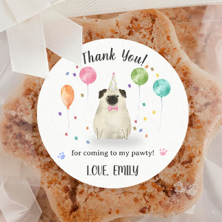 Pug Lets Dog Birthday Thank You Classic Round Sticker