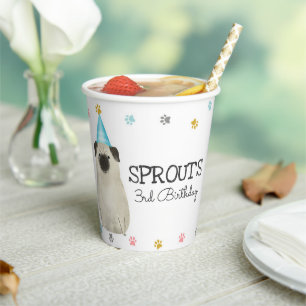 Pug Lets Pawty Dog Birthday Party Blue Paper Cup