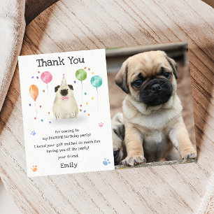 Pug Lets Puppy Dog Birthday Party Thank You Card