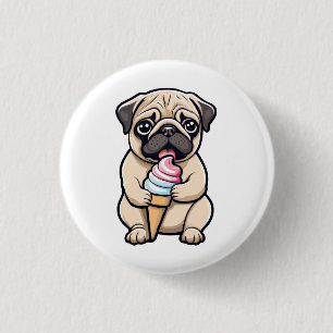 Pug licking ice cream 3 cm round badge