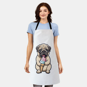 Pug licking ice cream apron