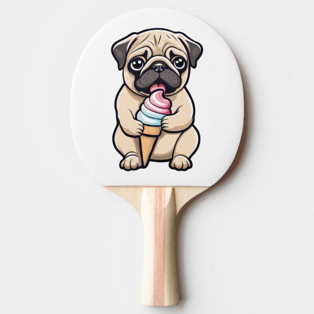 Pug licking ice cream ping pong paddle (Front)