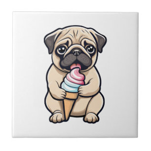 Pug licking ice cream tile