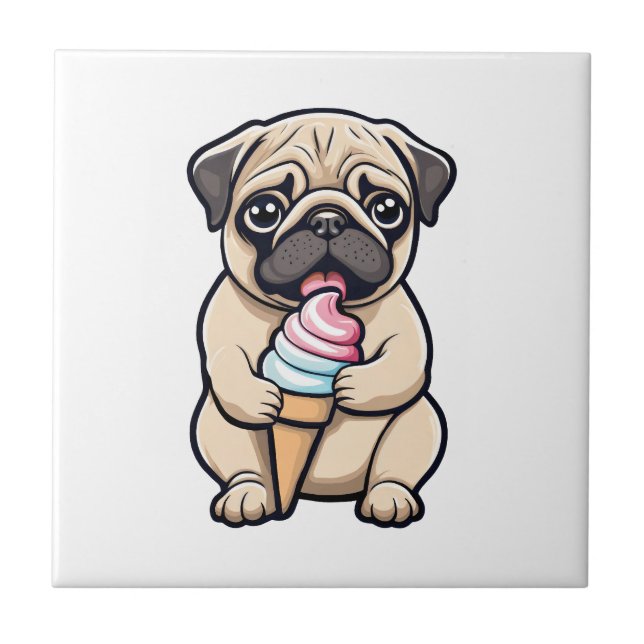 Pug licking ice cream tile (Front)